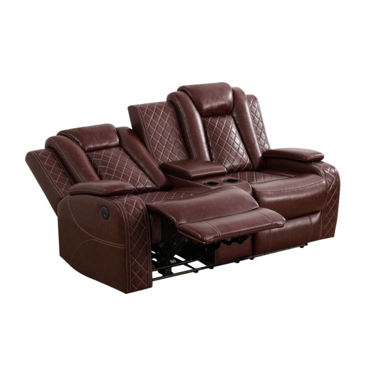 UOCFYK Electric Power Recliner Loveseat Set Living Room Furniture, Comfy Home Theater Breathing Leather Seating with USB 2.0 Charging Ports, LED Light Strips, Mid Console and Cupholders (Red)