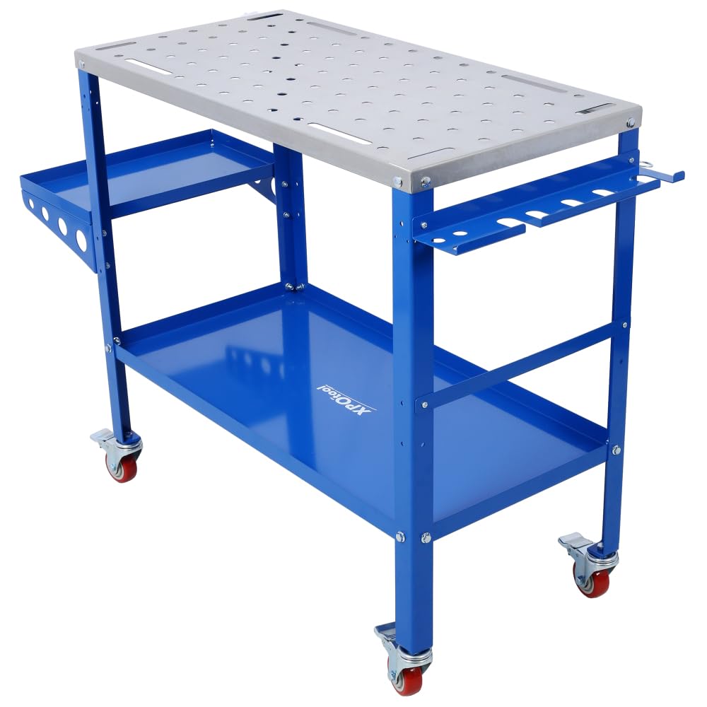 36x18 Welding Table 1200lbs Capacity Steel Workbench on Wheels Lockable Casters Tool Tray
