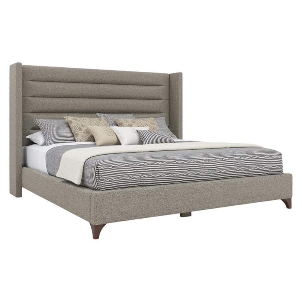 BOWERY HILL King Platform Bed Frame, Gray Performance Fabric Upholstery, Horizontal Channel Tufted Headboard, Solid and Engineered Wood, 57.5 in Tall, Modern Design for Bedroom or Guest Suite