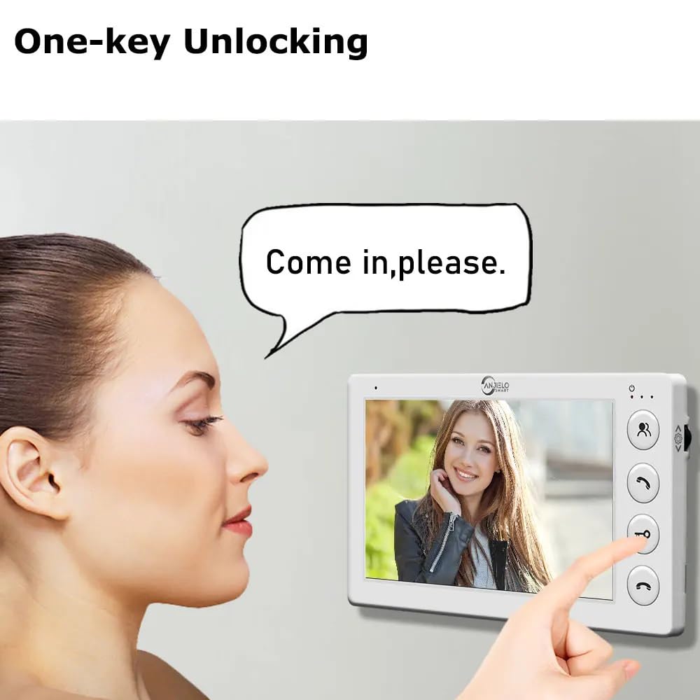 Wired Video Apartment Intercom System,2/3/4/5/6/8/10/12 Units Family 7 inch Monitor Video Door Phone Kit,Indoor Outdoor Video Doorbell,2 Way Audio for Home (1 Doorbell + 4 Monitor)