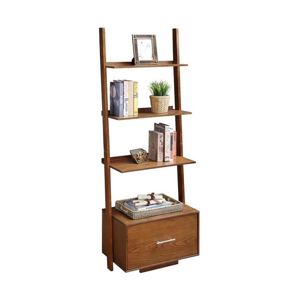 Convenience Concepts 3 tier American Heritage Ladder Bookcase with File Drawer, Dark Walnut