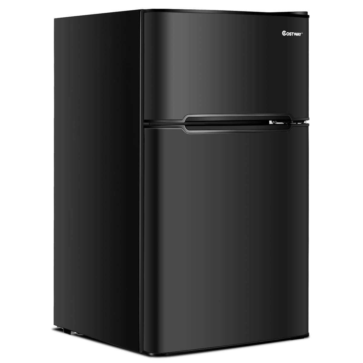 COSTWAY Mini Fridge with Freezer, 3.2 Cu.ft. 2-Door Mini Freezer Cooler Fridge w/Reversible Door, Removable Glass Shelves, Mechanical Control, Small Refrigerator for Bedroom, Dorm, Office (Black)