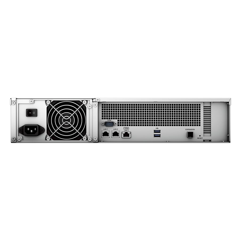 Synology RackStation RS2423RP+ NAS Server with Ryzen 3.35GHz CPU, 32GB Memory, 48TB HDD Storage, 10GbE LAN Ports, Redundant Power, DSM Operating System Bundle with Rail kit