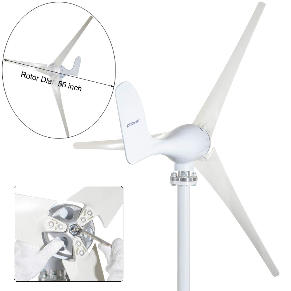 Pikasola 400W Wind Turbine Generator AC 12Volt Economy 3 Blades Windmill for Wind Solar Hybrid System 2.5m/s Start Wind Speed,400w Windmill Generator for Home