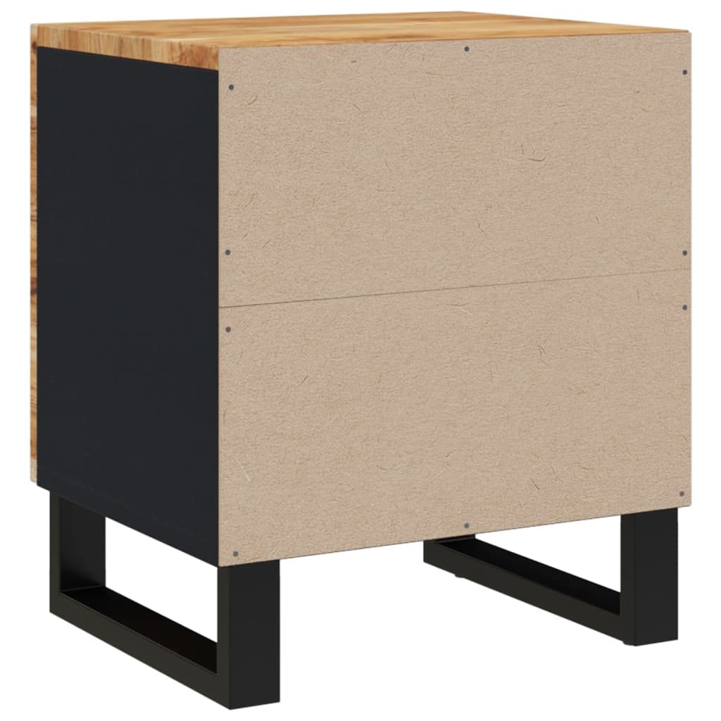 Industrial Style Bedside Cabinet Set of 2, Solid Acacia Wood Nightstand with Black Iron Frame, Natural Wood Finish for Modern Bedroom Storage