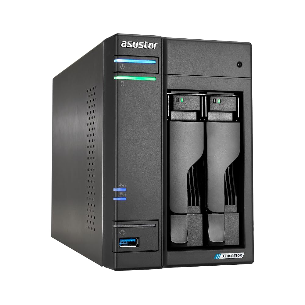 Asustor / DiscTech 24TB NAS Bundle: Lockerstor 2 Gen2 AS6702T NAS Server with 2x8TB SATA HDD and 4x2TB NVMe M.2 SSDs, 8GB RAM, Dual 2.5GbE LAN Ports