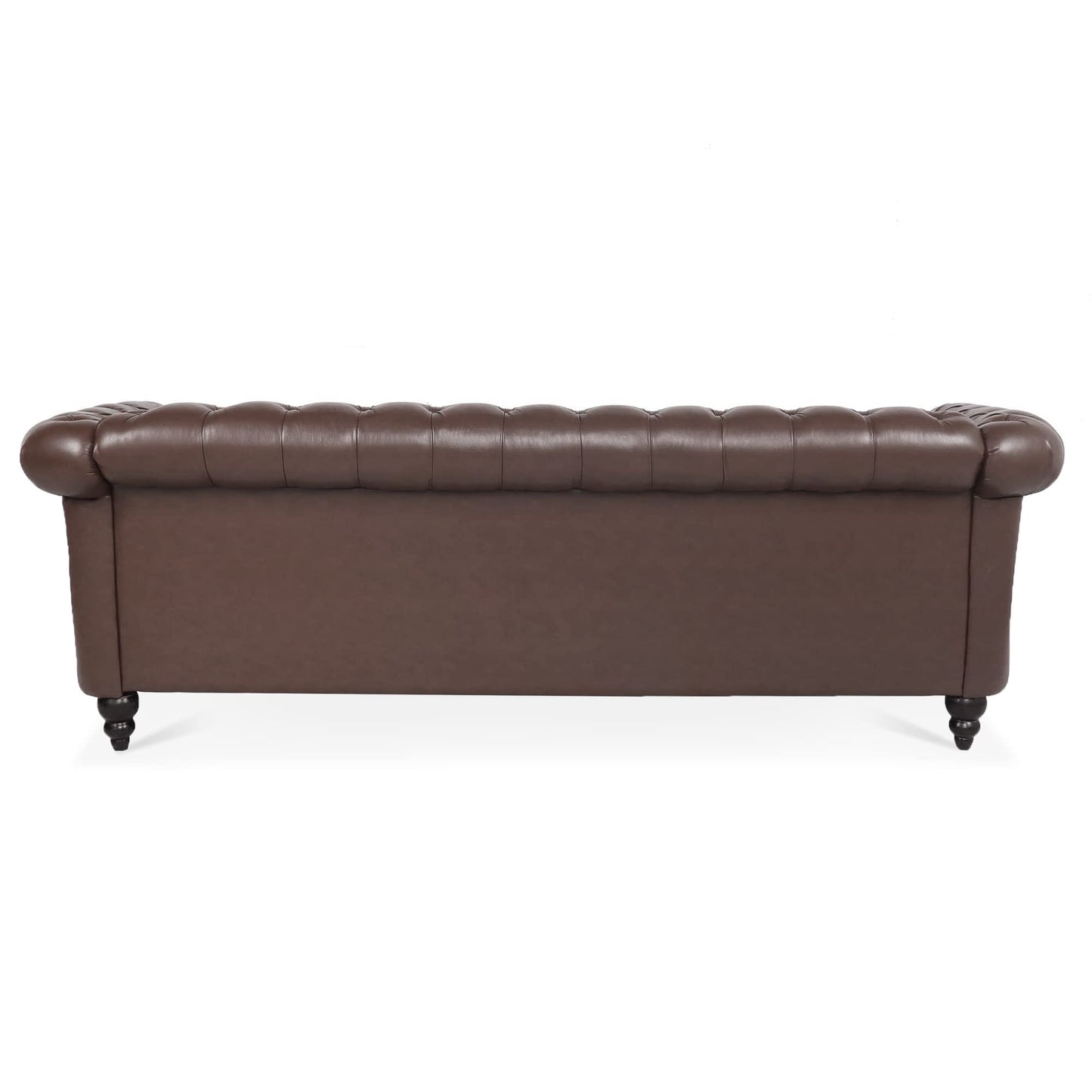 Ball & Cast 84" Chesterfield Leather Sofa with Channel Tufted Seat Back,Classic 3 Seater Couch w/Roll Arm Nailhead Trim and Upholstered,Mid Century Furniture for Living Room,Office,Dark Brown PU