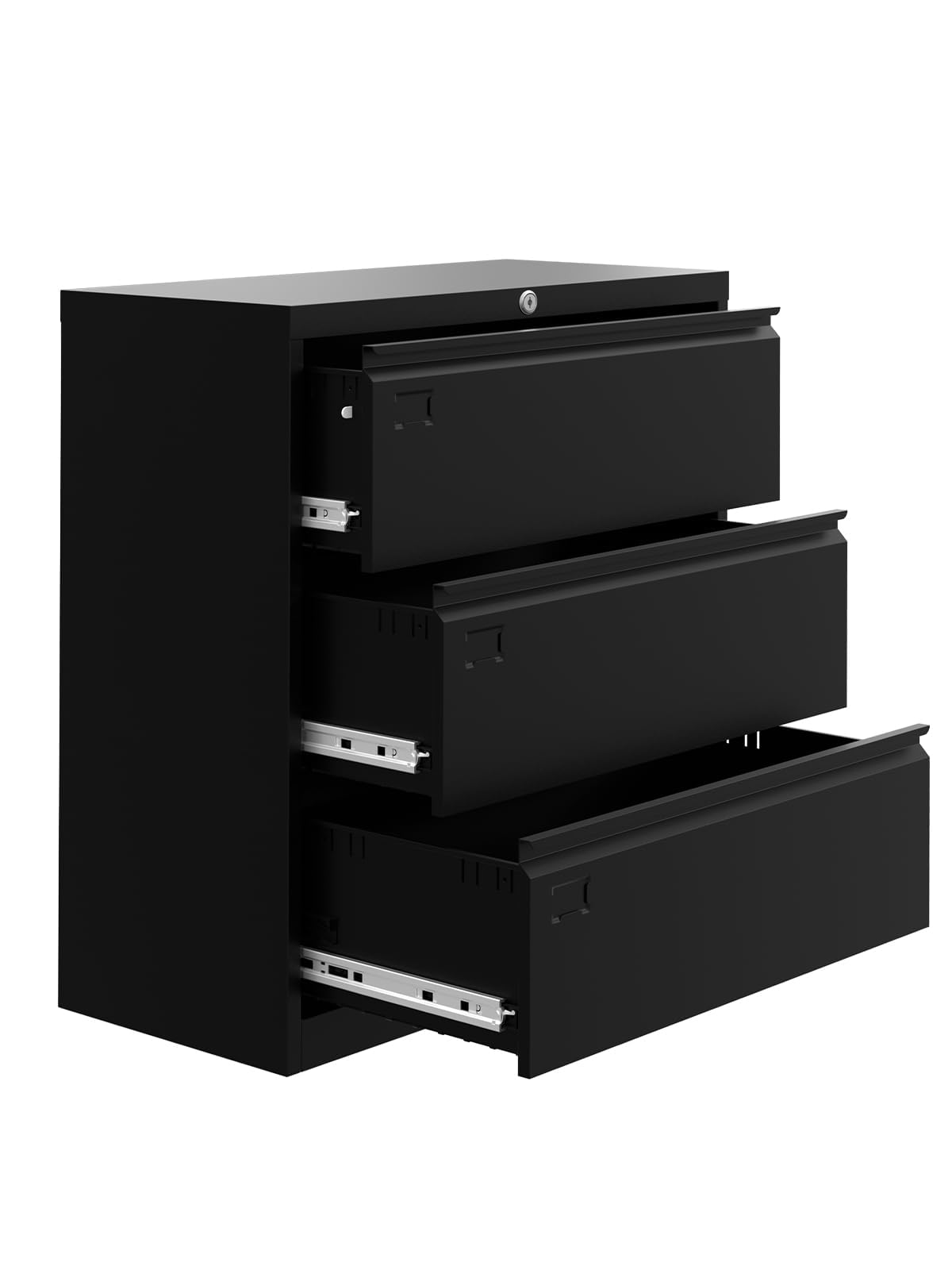 Garvee 3-Drawer Lateral File Cabinet with Lock – Letter/Legal/A4 Size Filing Cabinet, Heavy-Duty Steel Office Storage with Smooth-Gliding Drawers, Black Home Office File Organizer