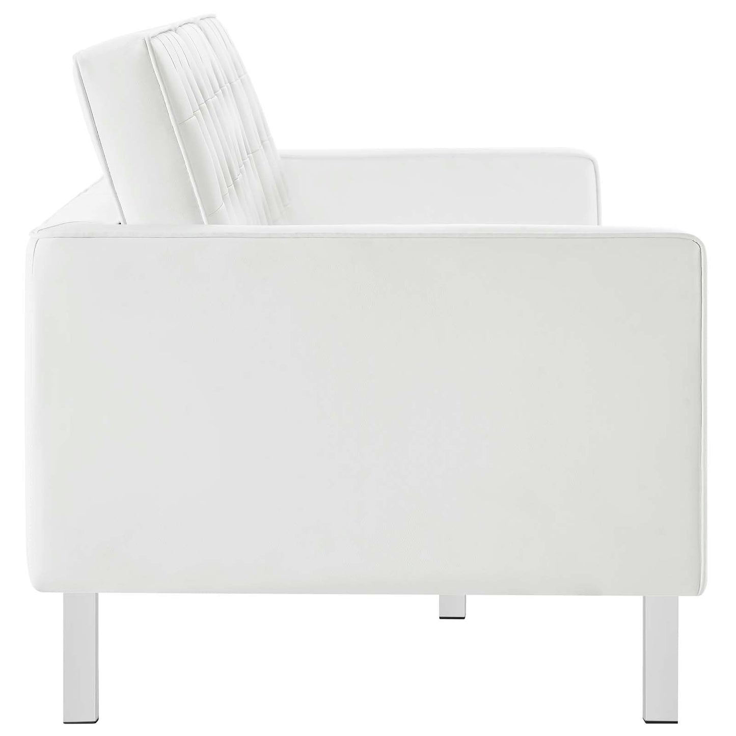 Modway Loft Tufted Button Faux Leather Upholstered Sofa in Silver White