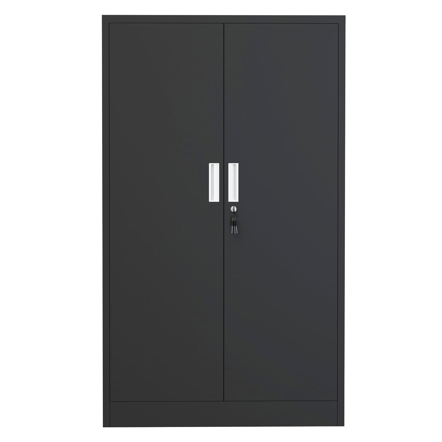 JINKUR Metal Storage Cabinet with Locking Doors and 3 Adjustable Shelves, Lockable Storage Cabinets for Home Office Garage Kitchen Pantry (Black)