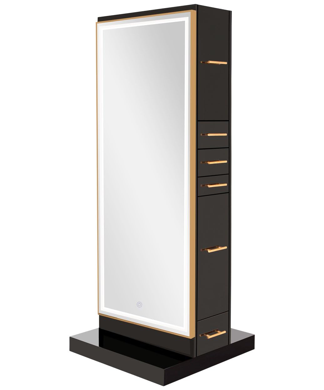 Buy-Rite Salon & Spa Equipment Modena Ultra Double Sided LED Styling Station for Professional Salons and Barbershops, Gold Frame with Gold Handles, NIN-MD-01-ULTRALED (Gloss Black)