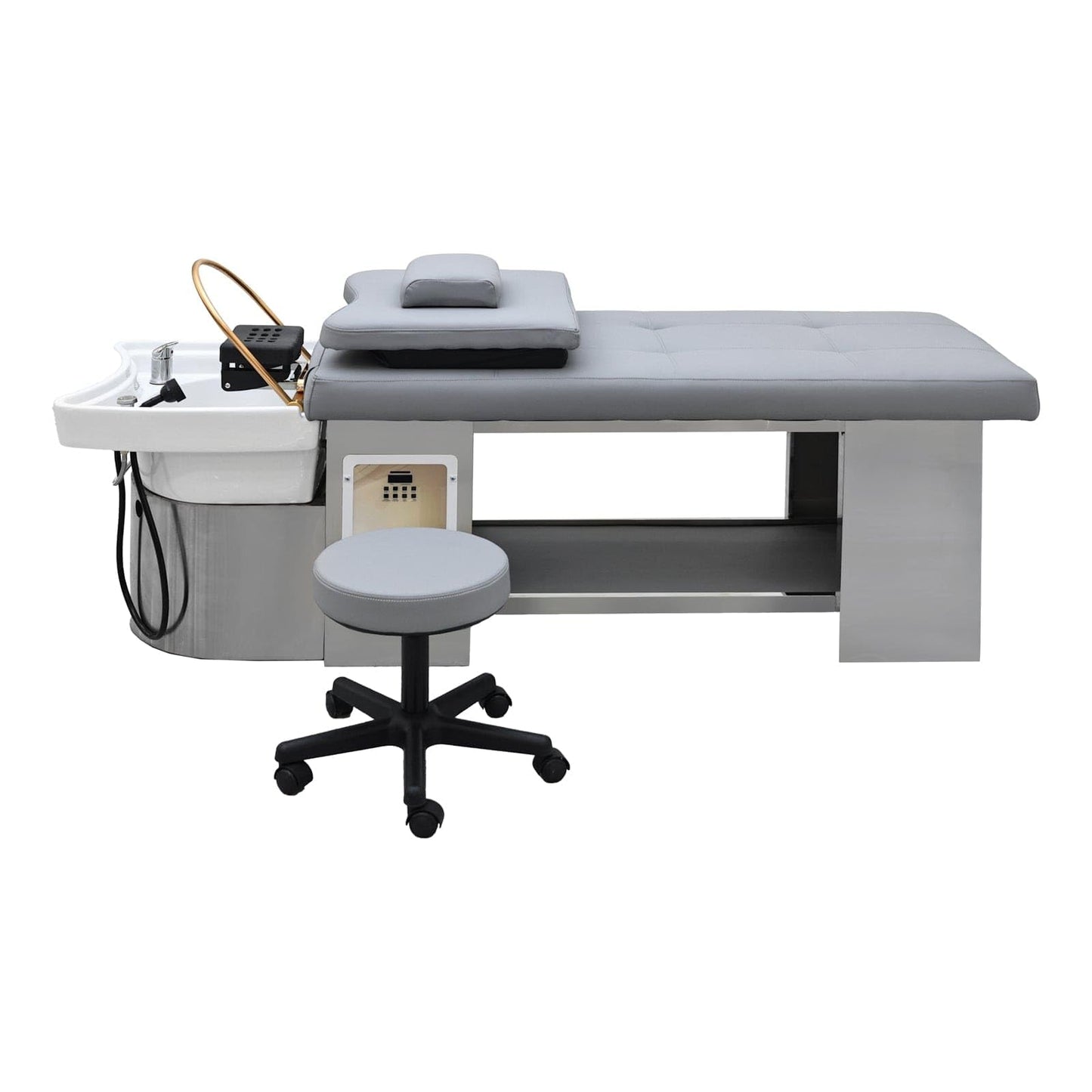 TATARTIST Head Spa Bed with Fumigation Head Therapy Shampoo Bed Water Circulation Massage Shampoo Backwash Unit Spa Hair Salon Equipment (Grey)