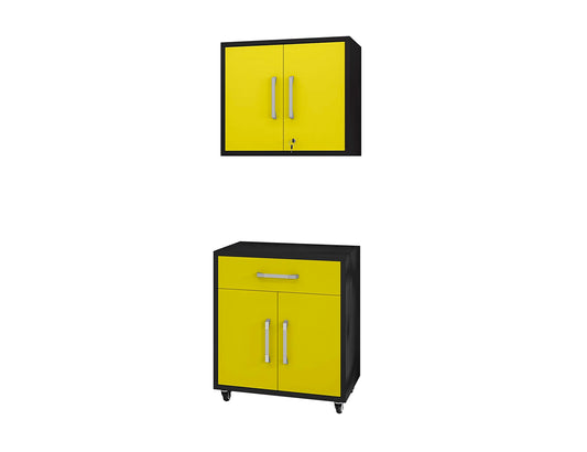 Manhattan Comfort Eiffel Garage Cabinets and Storage System, 2 Piece Set, Yellow