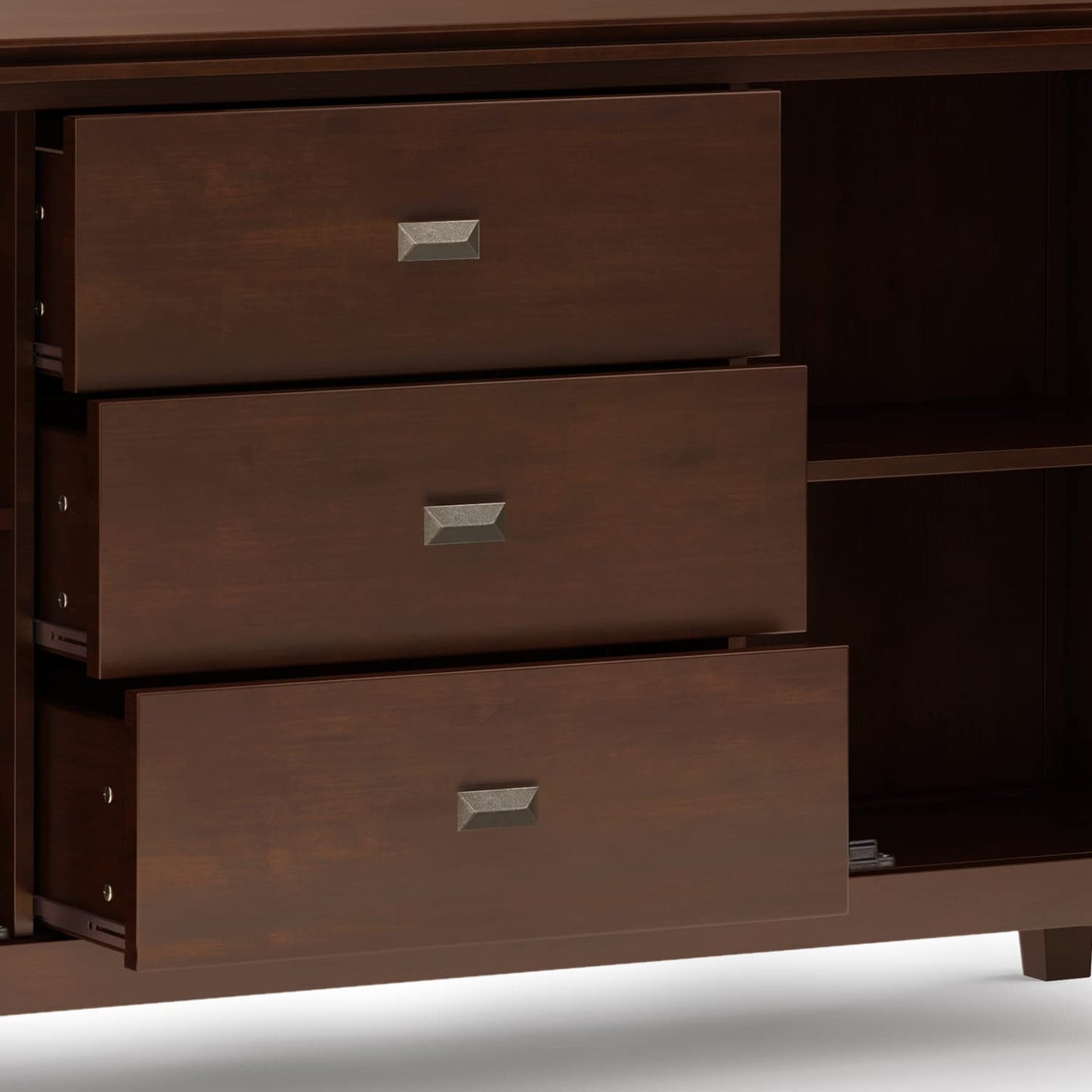 SIMPLIHOME Artisan Buffet - 60 inch Wide Solid Wood 3-Door Sideboard Buffet in Russet Brown, Contemporary Storage Cabinet for Dining Room or Kitchen with Adjustable Shelves and Bronze Hardware