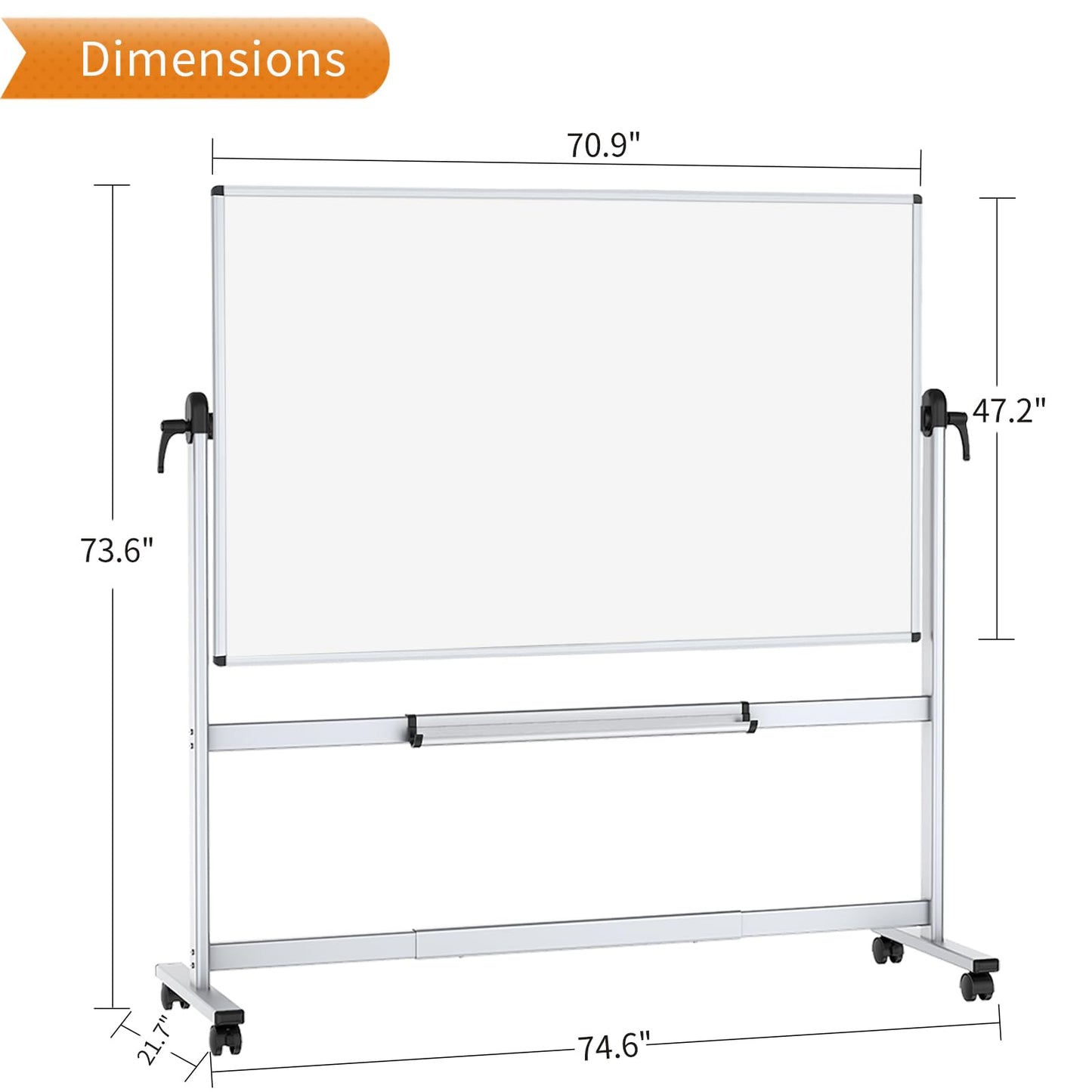 VIZ-PRO Double-Sided Mobile Projection Writing Whiteboard, 72 x 48 Inches, Large Magnetic Rolling Dry Erase Board & Projector Screen with Aluminium Stand