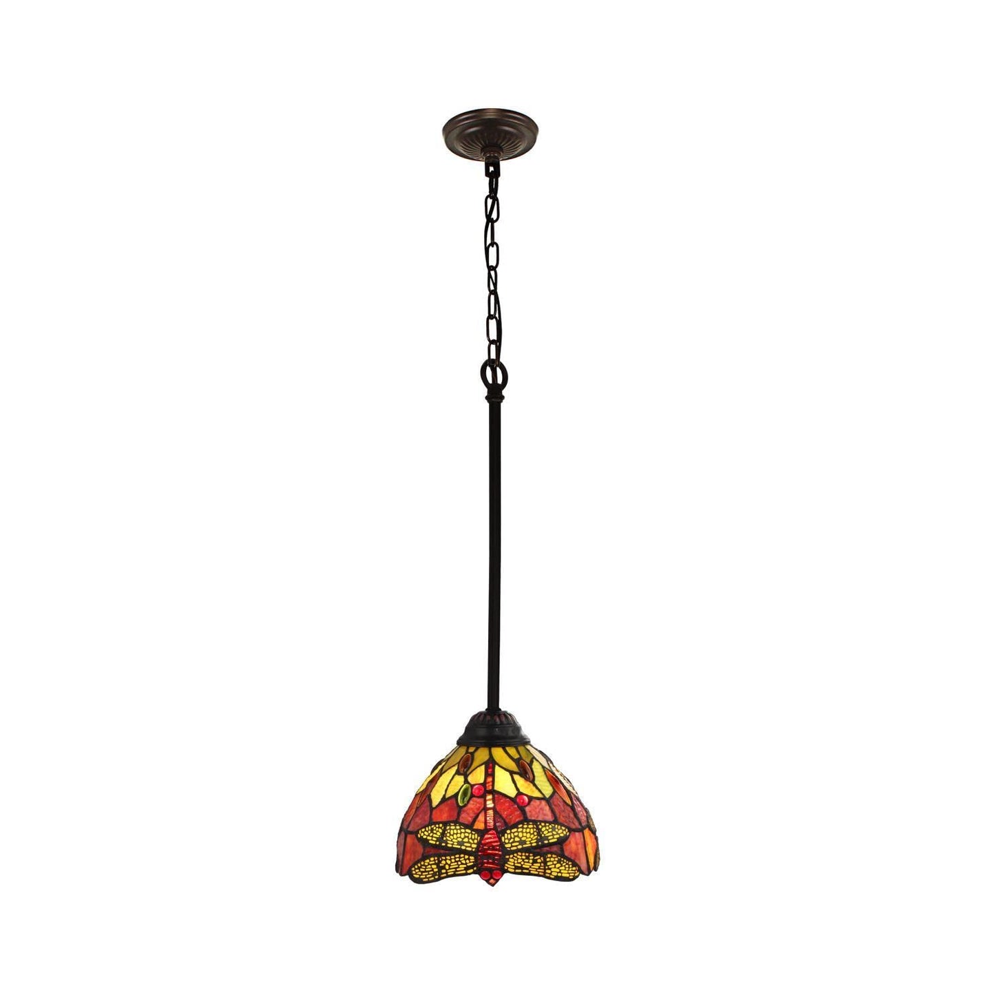 Chloe Lighting Mini Pendant - Dark Bronze, 1 Light, Tiffany-Style, Multicolor Glass, 8in Wide, Model CH3T471RD08-DP1