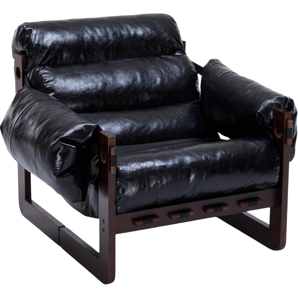 GDFStudio Aogex Oil Waxed Leather Lounge Sofa, Accent Chair, Leather Club Chair, Armchair with Removable Pillow, Comfort Chaise Lounge, Single Reading Sofa for Living Room Bedroom Home, Black