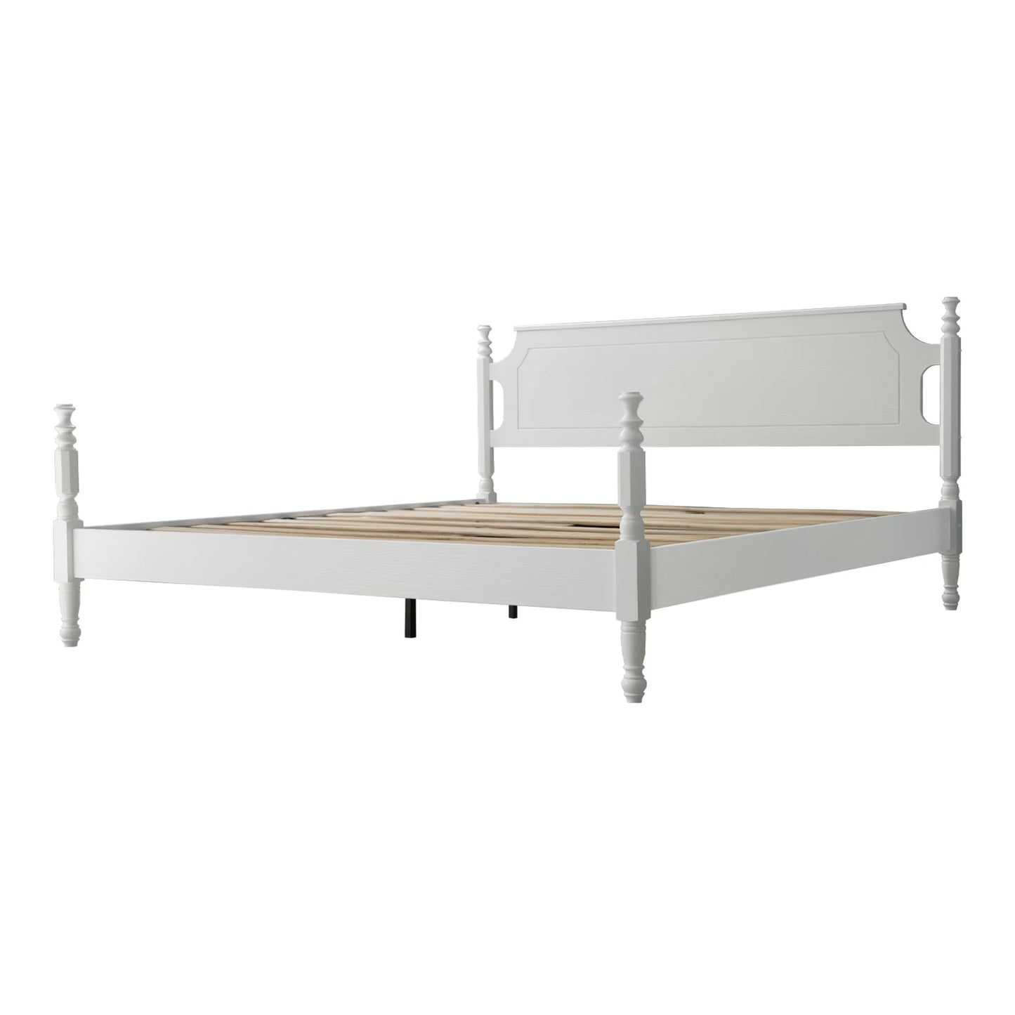 Solid Wood King Size Platform Bed Frame, A Headboard & Footboard, Under Bed Storage, 12 Strong Slats with Center Metal Legs, Anti-Noise & Slip-Free, No Box Spring Needed, Pure White Finish, ROK-39