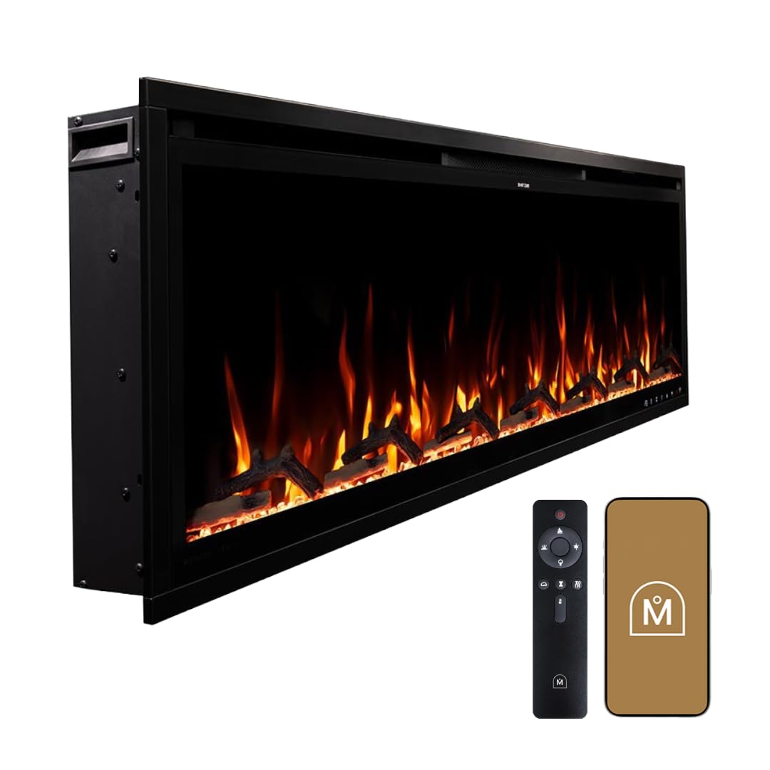 Modern Ember Aerus Slim 60 Inch Smart Linear Electric Fireplace | Recessed in-Wall or Wall-Mount | LED Multiple Flame Colors | Alexa/WiFi Enabled | 4.25” Profile | Remote Included