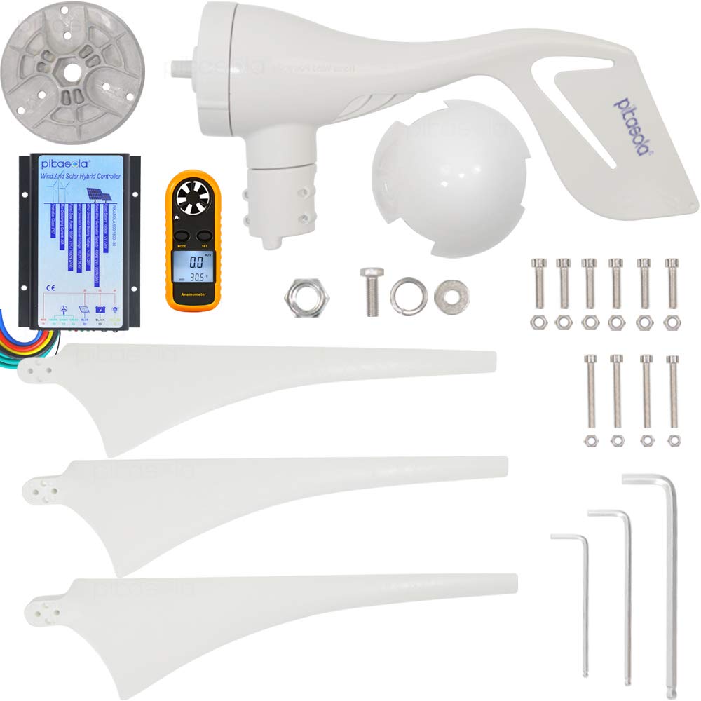 PIKASOLA Wind Turbine Generator 12V 400W with a 30A Hybrid Charge Controller. As Solar and Wind Charge Controller which can Add Max 500W Solar Panel for 12V Battery.