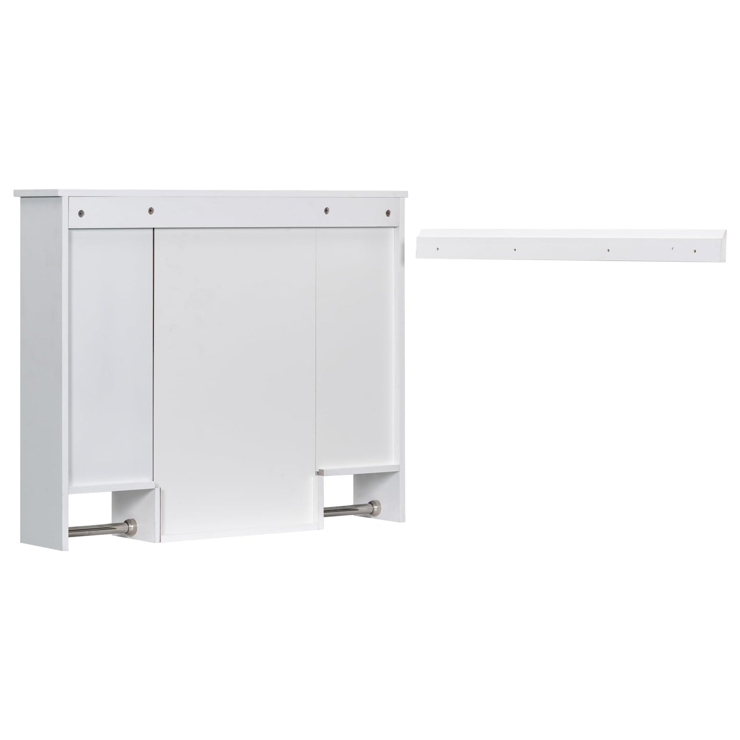 Merax Medicine Cabinet with Mirror, Wall Mount Bathroom Cabinet 35" x 28" Over Toilet Storage Cabinet Organizer with Doors, Open Shelves, and Towel Bars, Mirrored Bathroom Wall Cabinet