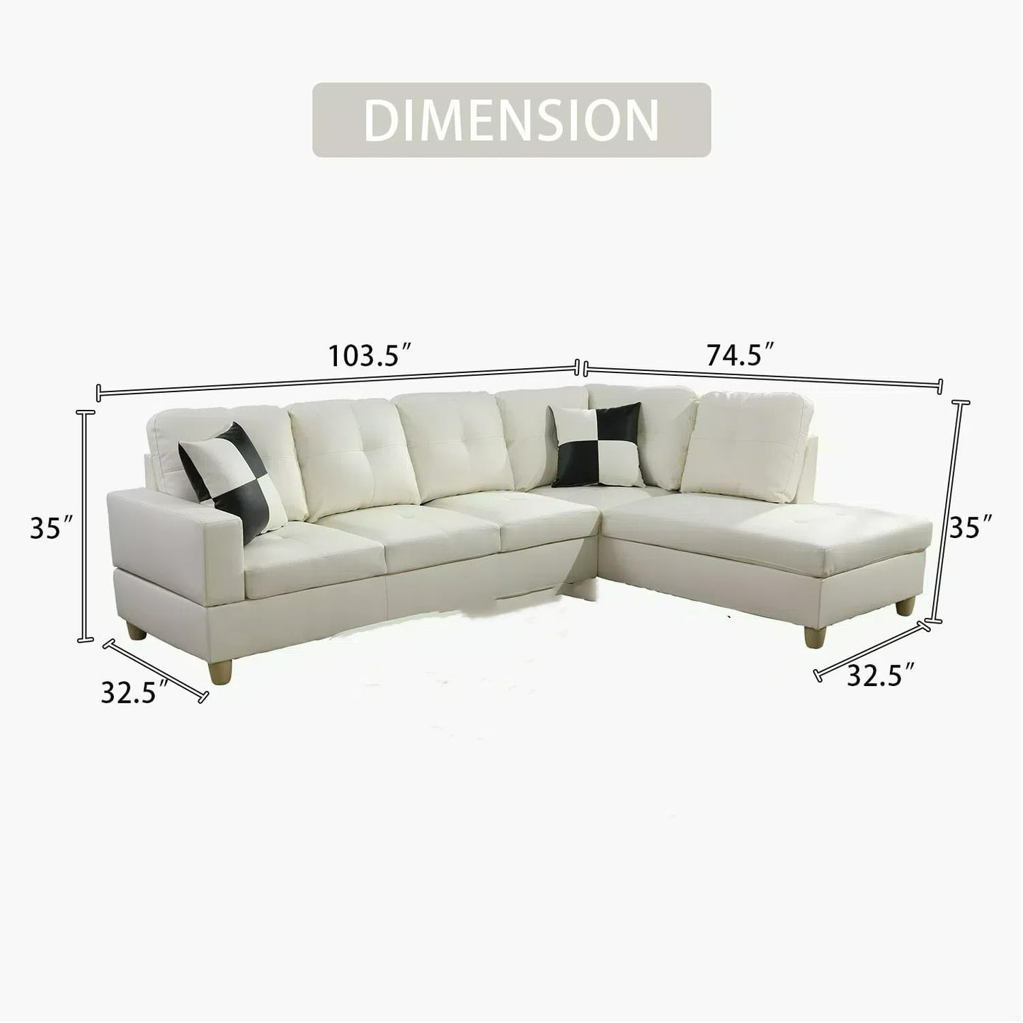 NicBex Sectional Couches for Living Room 2-Piece Modern Sectional Sofa with Right Chaise Classic L-Shape Sectional Couch Leather Upholstered Sofa Couches for Living Room, Office, Bright White