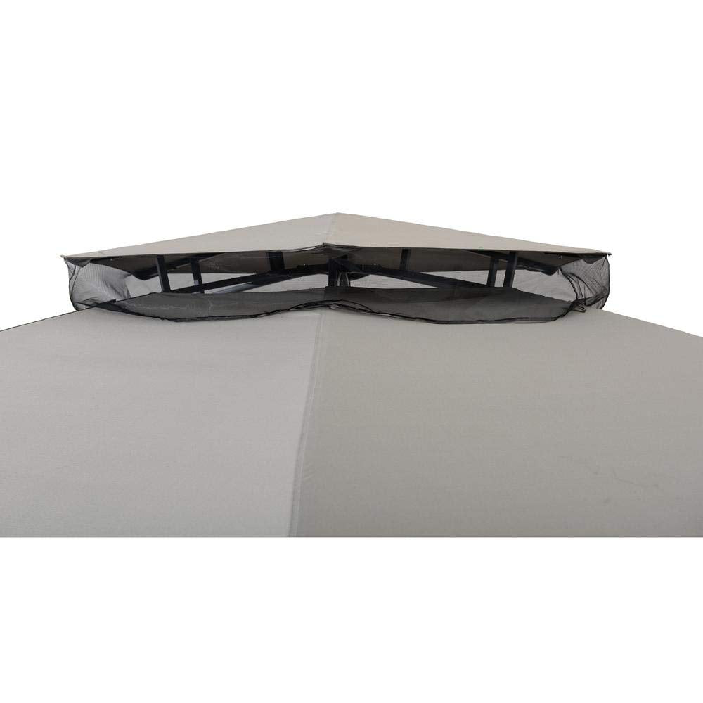 Sunjoy 15x15 ft. Soft Top Gazebo, Hexagon Steel Framed Patio Outdoor Backyard Gazebo with 2-Tier Dome Roof, Netting, Ceiling Hook, and Bar Shelf, Gray