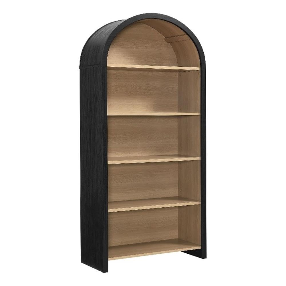 Modway Evie Modern Arched Wide Bookcase in Black - 76 Inch Open Shelf Display Cabinet - Stylish 5-Tier Bookshelf for Living Room, Dining Room, or Home Office
