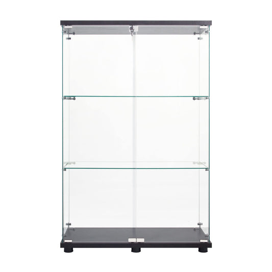 Jintop 50" Two Door Glass Display Cabinet with 3 Shelves,Floor Standing Showcase Curio Cabinets w/Locks,Bookshelf for Living Room,Bedroom,Showroom,Office,Black