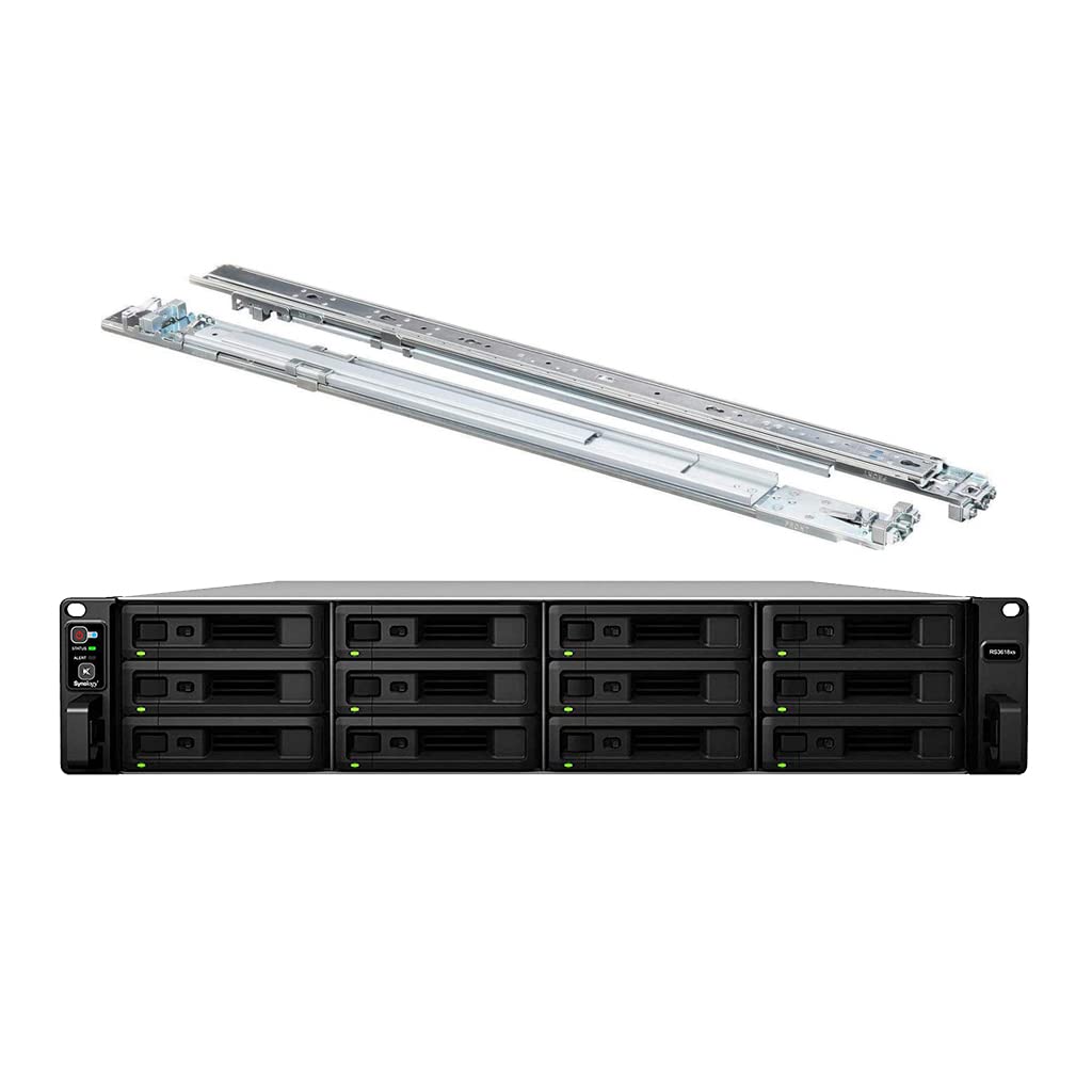 Synology RackStation RS3618xs NAS Server with Xeon 2.4GHz CPU, 64GB Memory, 120TB HDD Storage, 4 x 1GbE LAN Ports, DSM Operating System Bundle with Rail kit