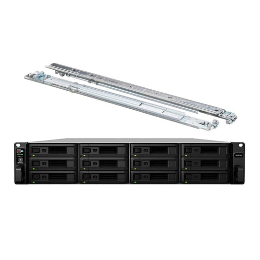 Synology RackStation RS3618xs NAS Server with Xeon 2.4GHz CPU, 64GB Memory, 120TB HDD Storage, 4 x 1GbE LAN Ports, DSM Operating System Bundle with Rail kit