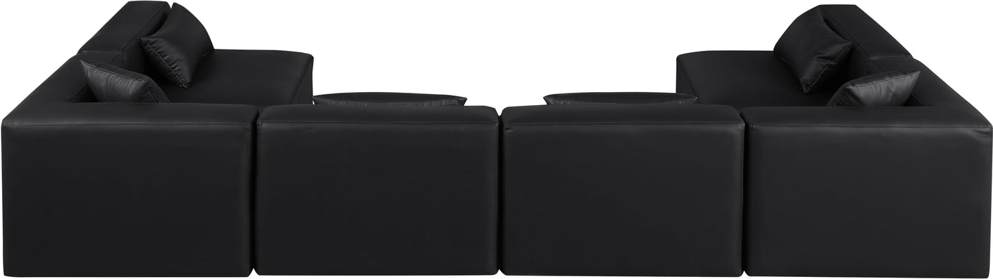 Meridian Furniture 668Black-Sec6D Cube Collection Modern | Contemporary Modular Sectional with Soft Black Vegan Leather, Modular to Create Infinite Configurations, 144" W x 72" D x 26" H, Black