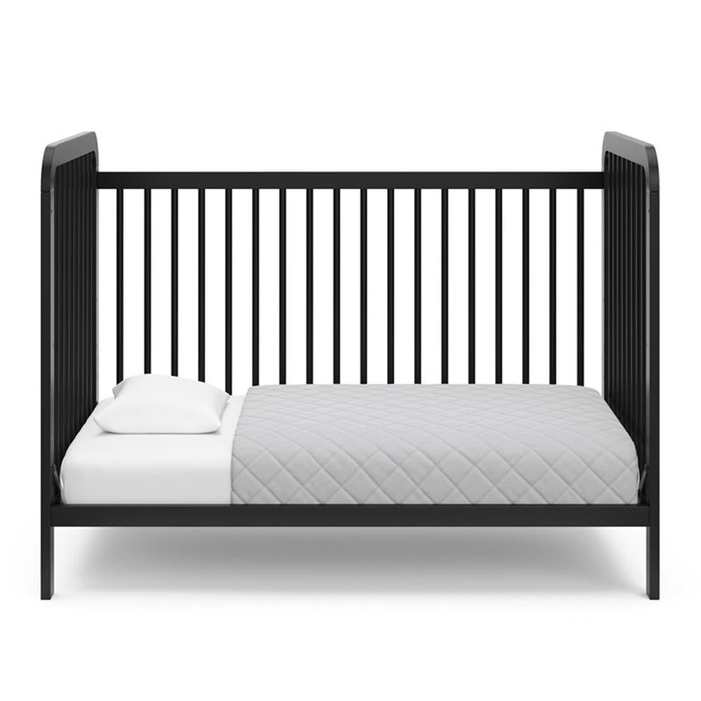 Pemberly Row 3-in-1 Convertible Crib, 53.8" Pine Wood, Black Finish, Adjustable Mattress Base, GREENGUARD Gold Certified, Modern Design Baby Crib to Toddler Bed and Daybed for Nursery Use