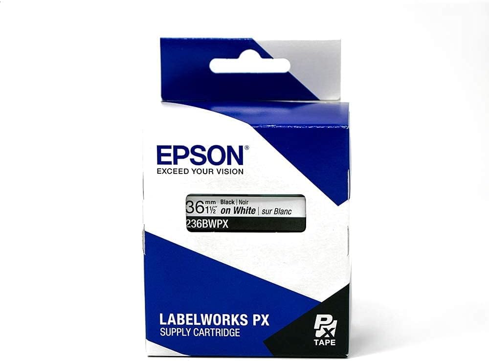 Epson LABELWORKS 236BWPX-5PK Genuine PET (Polyester) Tape Cartridge - Black on White Industrial Label Maker Tape - 1.5" (36MM) Wide, 30-5 Pack