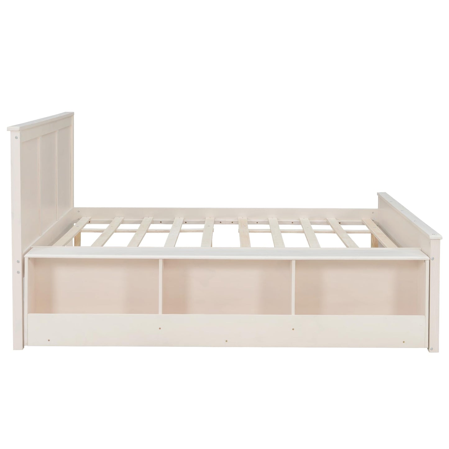 Merax Classic Solid Wood Platform Bed with Trundle Bed and Storage Cabinet, Full Storage Bed Frame with Headboard for Bedroom, Guest Room,No Box Spring Needed, Space Saving, Cream White