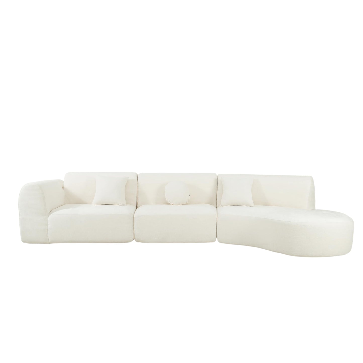 Merax 140" Curved Polyester Sectional Sofa Set, Modern Cloud Couch with Chaise Lounge & 3 Pillows, Fully Assembled for Living Room, Beige