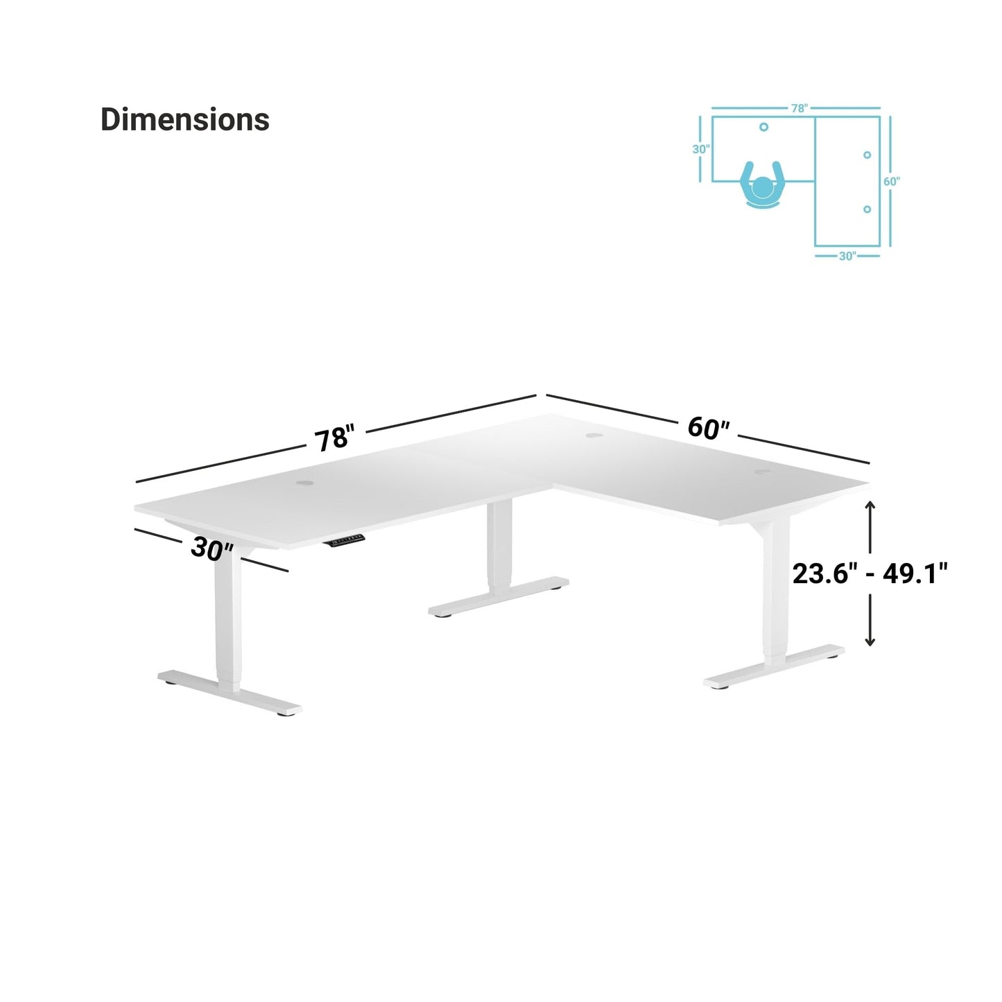 Progressive Desk Electric Stand Up Height Adjustable Standing Desk - L Shaped 78" x 60" Corner Table Computer Rising Workstation - White Frame, Gray Oak