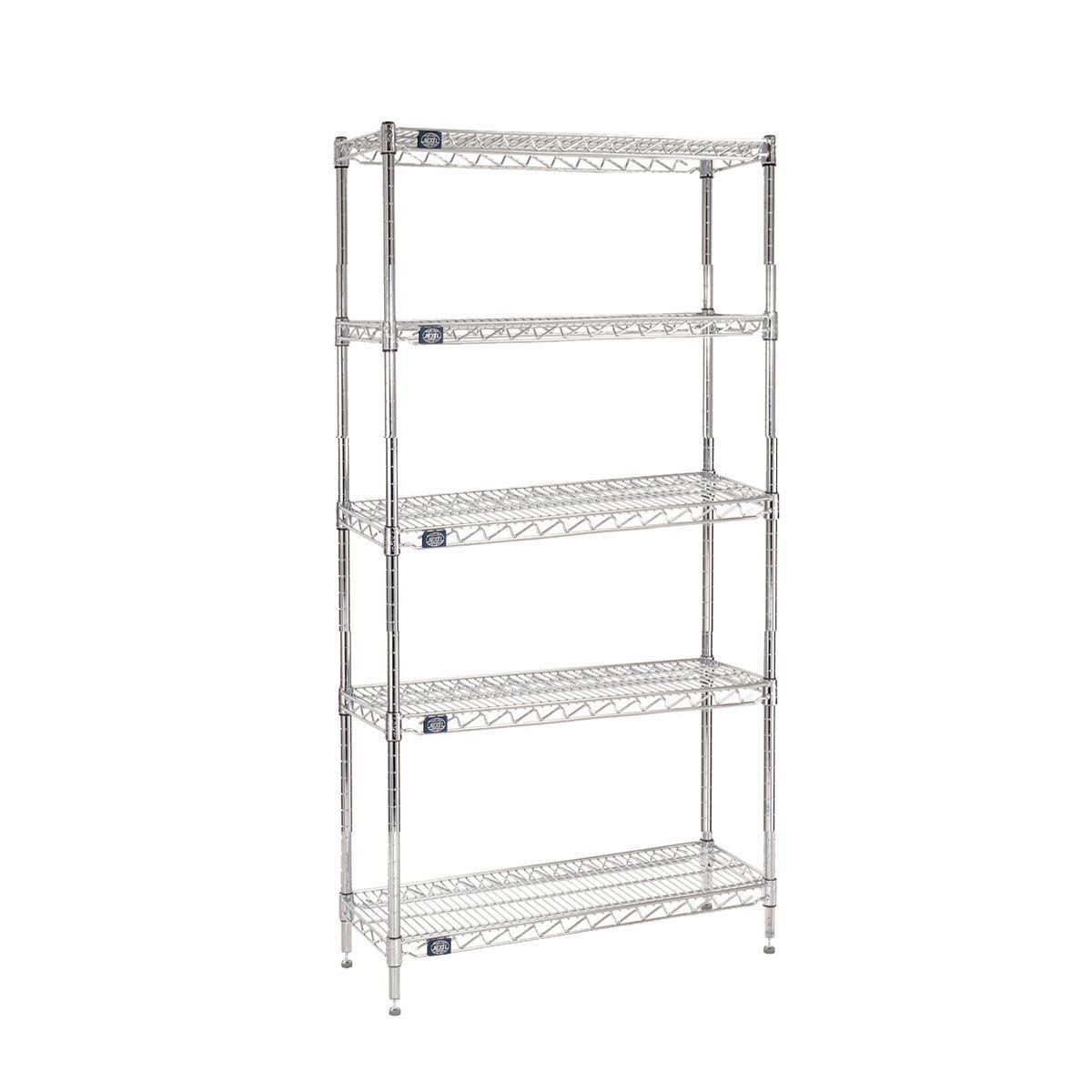 Nexel Adjustable Wire Shelving Unit, 5 Tier, Commercial Dry Storage Rack, 21" x 36" x 86", Chrome