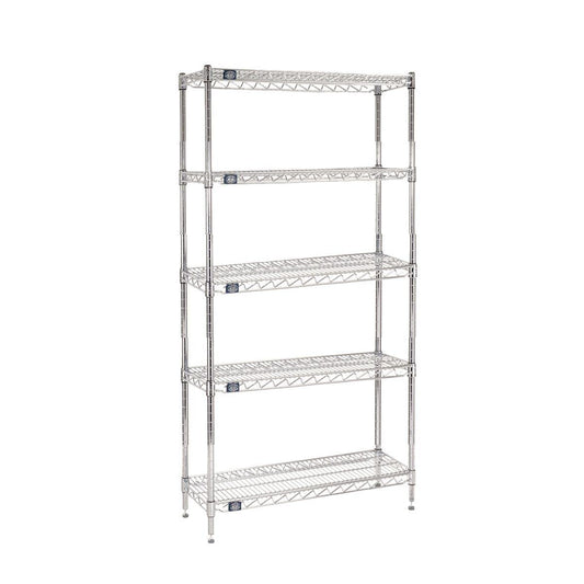Nexel Adjustable Wire Shelving Unit, 5 Tier, Commercial Dry Storage Rack, 21" x 36" x 86", Chrome