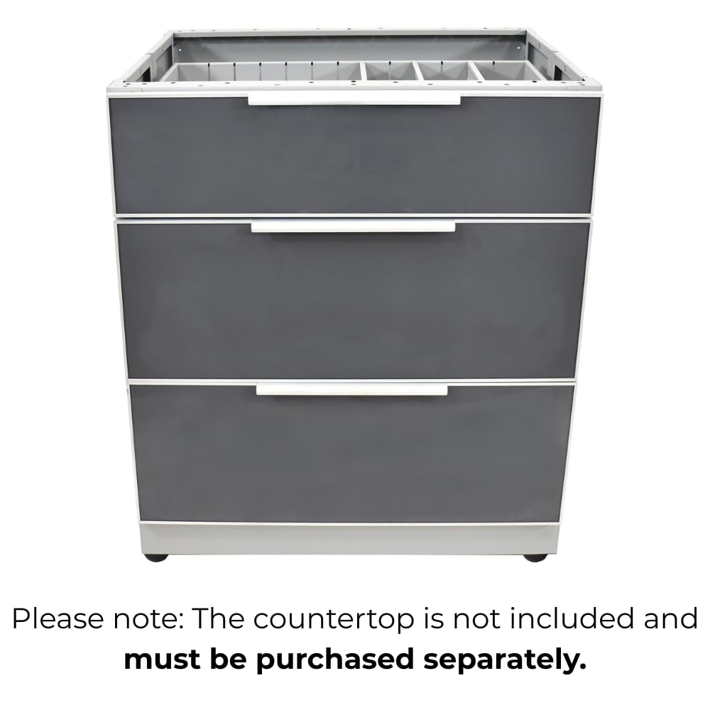 Blue Sky Outdoor Living ,OKC3024GDR3DG, 3-Drawer Outdoor Kitchen Cabinet – Heavy-Duty Storage – Weather-Resistant Modular Base for Patios and BBQ Islands – Slate Gray