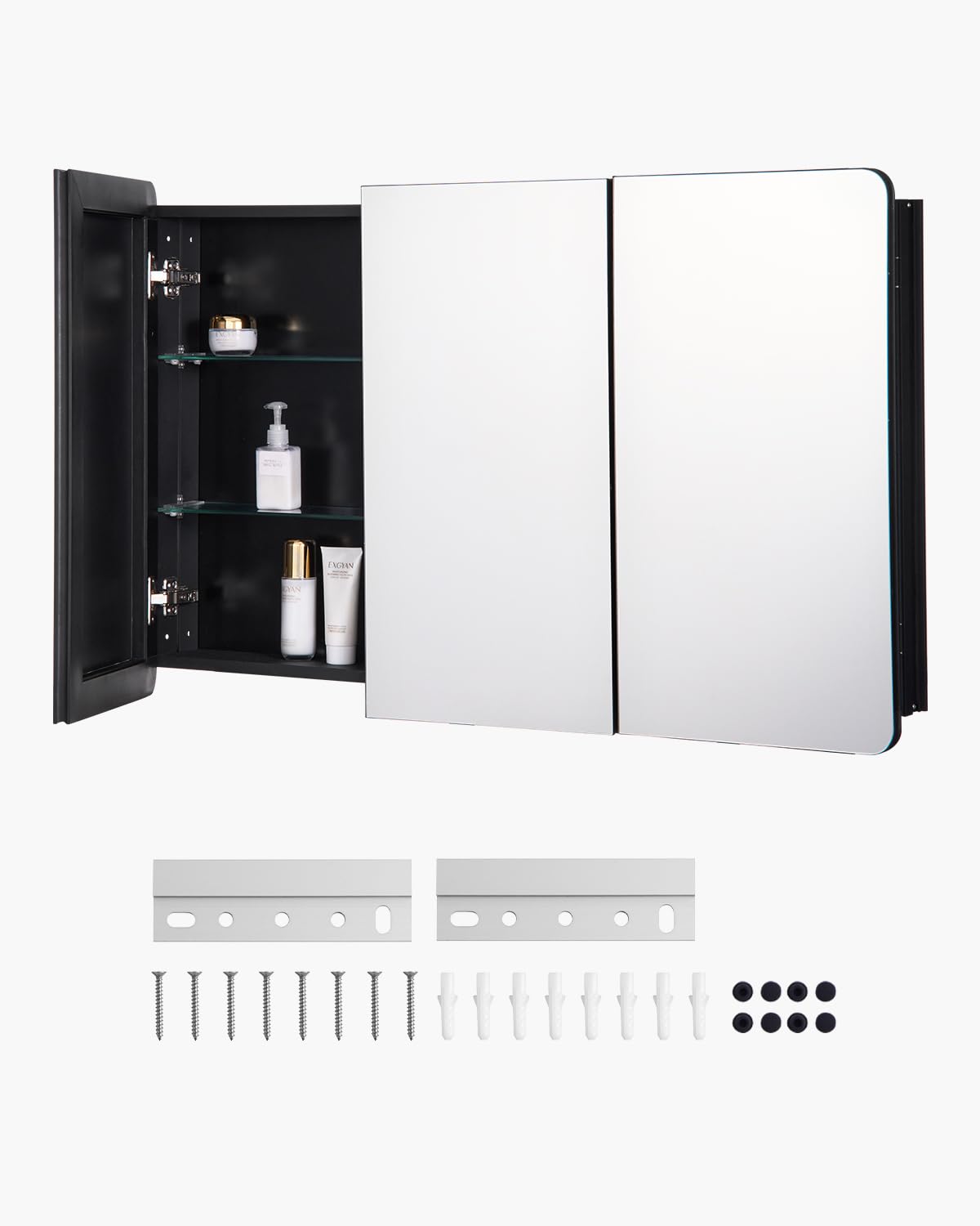 VEVOR Medicine Cabinet, 25.5 x 40 inch, Medicine Cabinet for Bathroom with Mirror, Aluminum Frame Bathroom Wall Cabinet, 4-Layer Adjustable Shelves, Recessed & Wall-Mounted Installation