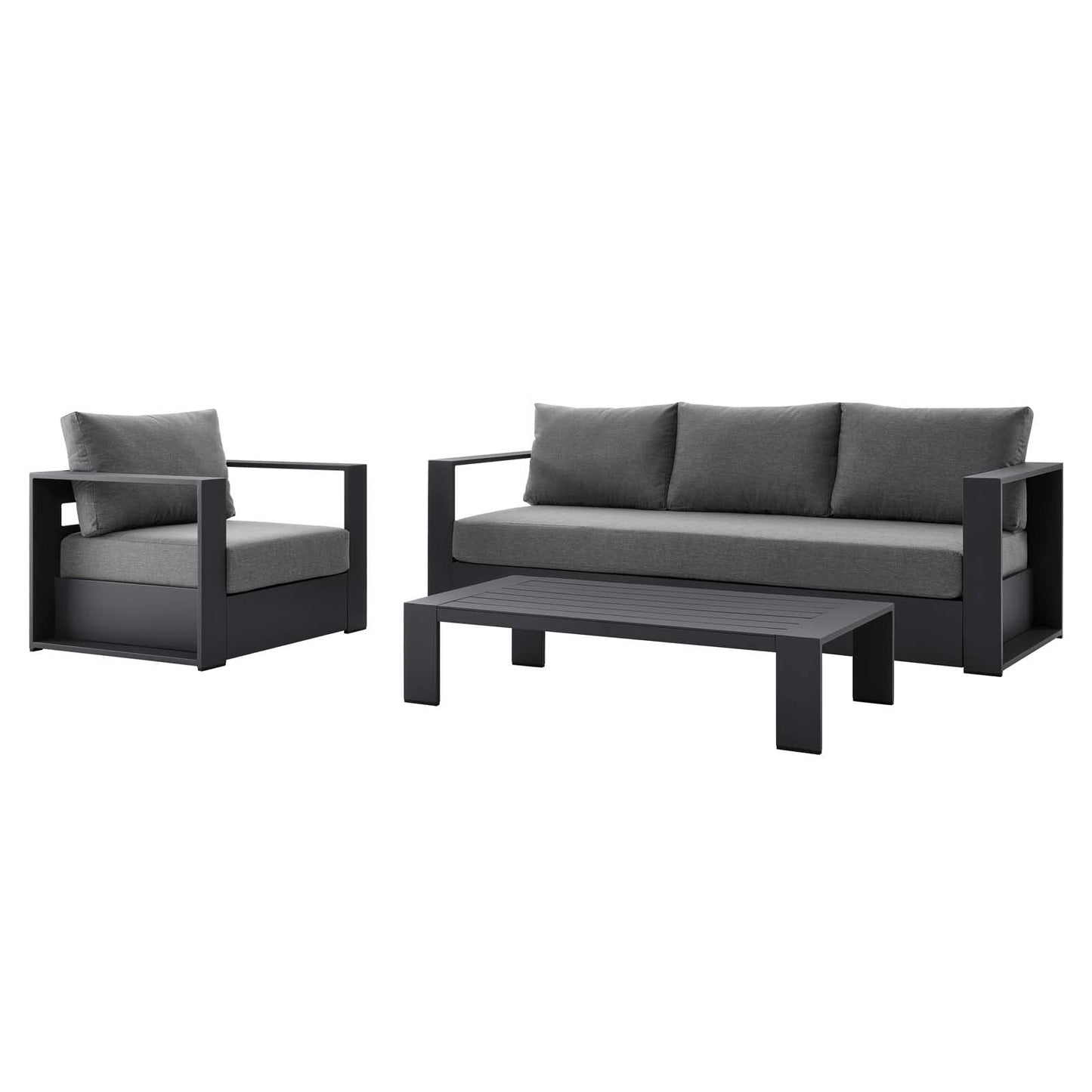 Modway Tahoe Aluminum 3-Piece Outdoor Patio Set in Gray Charcoal
