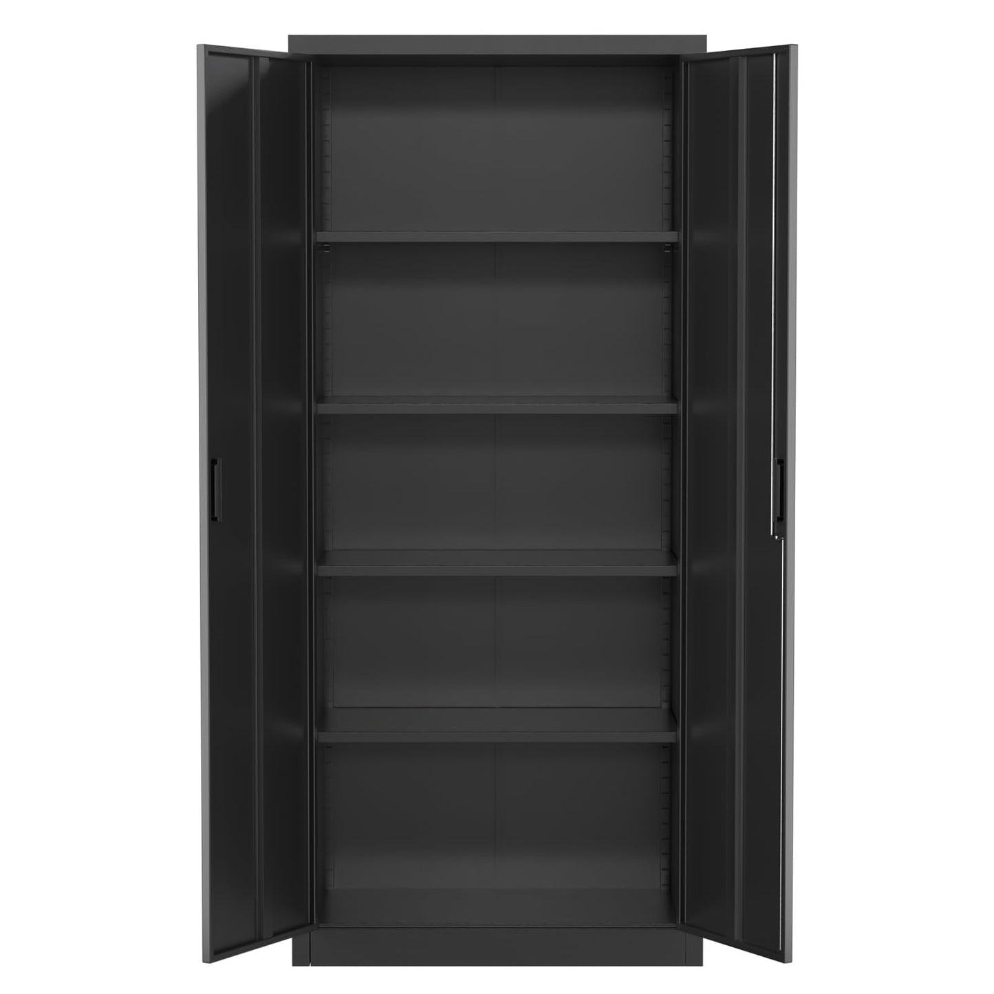71" Metal Storage Cabinet with Doors, Lock and 4 Adjustable Shelves, Tall Pantry Cabinet for Garage, Office, Bedroom, Shop, Craft Room, Steel Storage Organizer with Adjustable Feet,Black