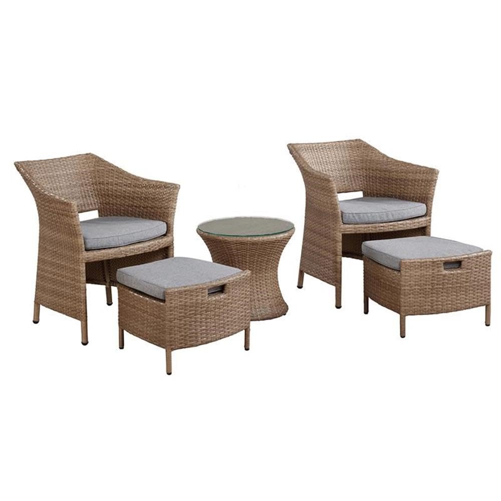 Kokoli All-Weather Patio Conversation Set with Set of 2 Durable Chairs with Cushioned Ottomans and 17 in. H Weather-Resistant Accent Table, Outdoor Furniture