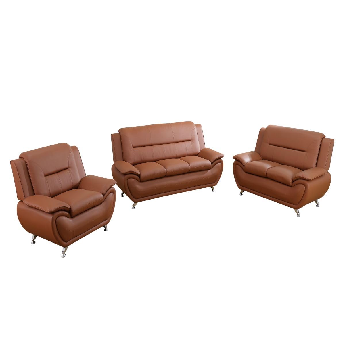 UOCFYK Lounge Comfy Faux Leather Sectional Sofa Modern Couch for Small Living Room/Dorm/Bedroom/Office/Apartment for Small Spaces, (Orange, Three-Piece)