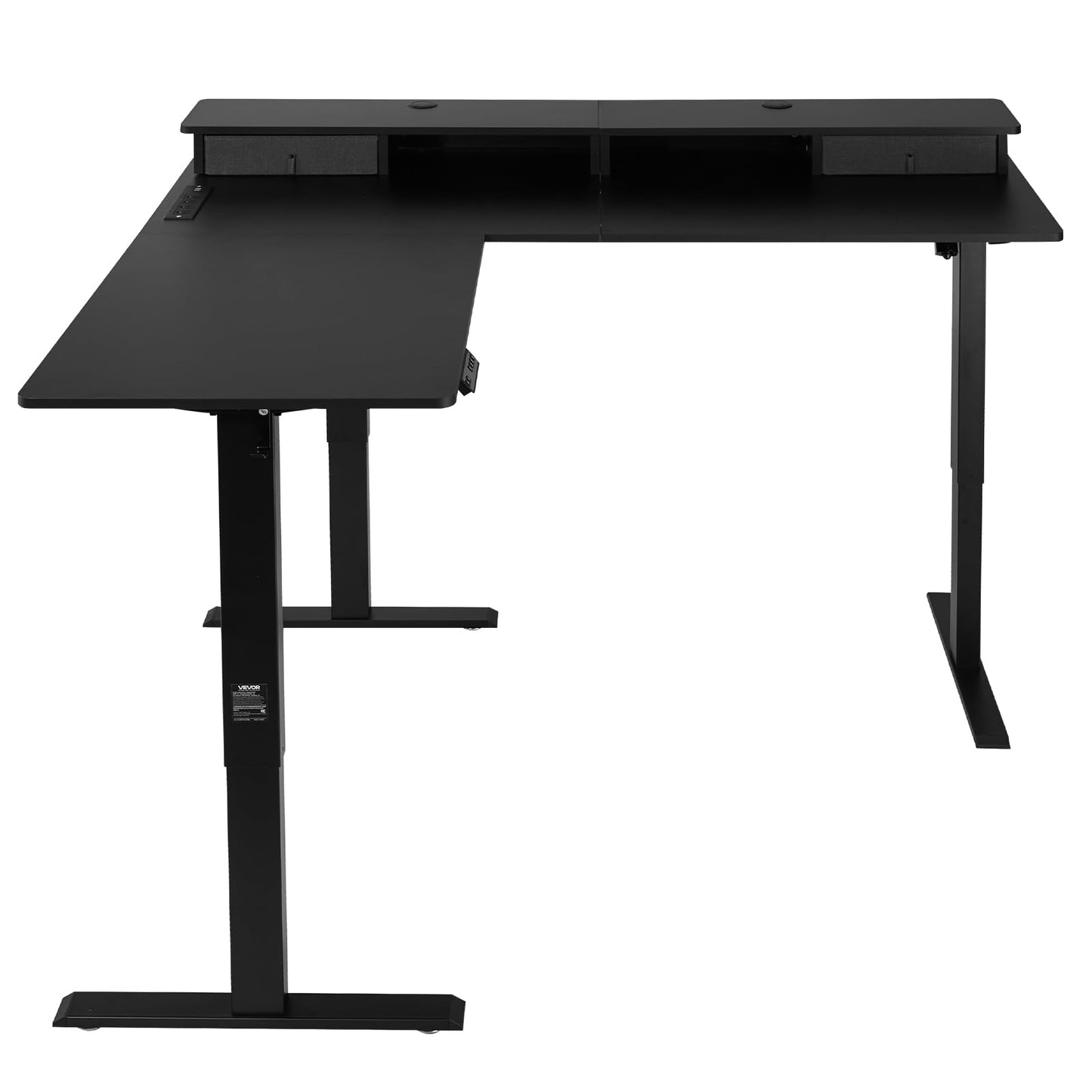 VEVOR L Shaped Electric Standing Desk with 2 Drawers, 63 x 55 inch Adjustable Height Corner Desk with Storage, Sit Stand up Computer Table with Light Strips for Office Home, Easy to Assemble, Black