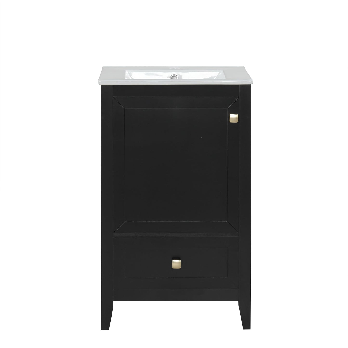 20" Bathroom Vanity with Ceramic Sink Top Set, Multi-Functional Storage Cabinet with Rack Organizer and Drawer, Soft-Closing Door, Solid Wood Frame, Black