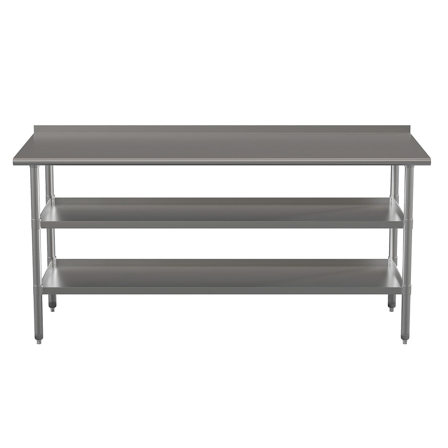 Flash Furniture Ravenel Stainless Steel 18 Gauge Work Table with 1.5" Backsplash and 2 Undershelves - 72"W x 30"D x 34.5"H, NSF