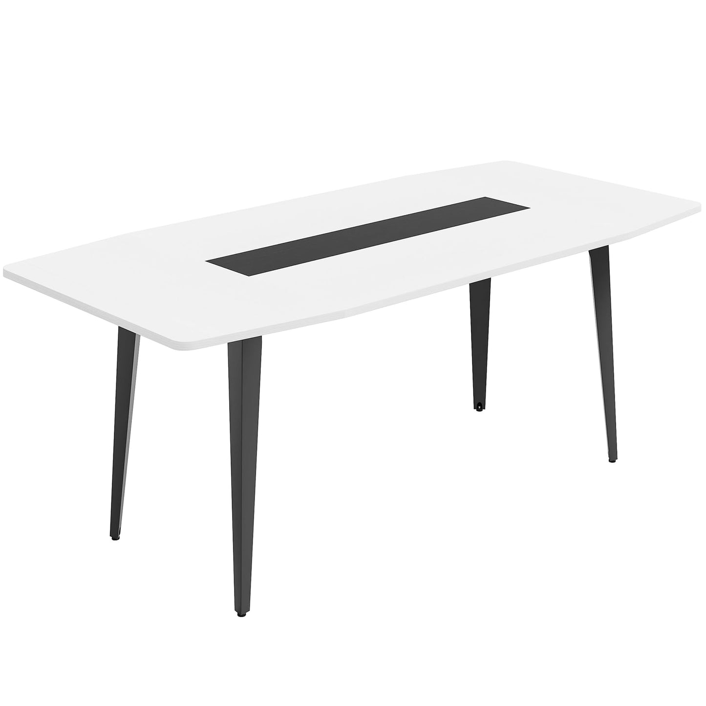Tribesigns 6FT Conference Table, 70.86L x 35.43W x 29.52H Inches Boat Shaped Meeting Table, Modern Seminar Table for Office Meeting Conference Room (6ft, White & Black)