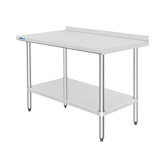 HARDURA Stainless Steel Table with backsplash 30 x 48 Inches Kitchen Prep Table Heavy Duty Stainless Steel Workbench NSF 304 Metel with Aluminium Corner Undershelf for Commercial Restaurant